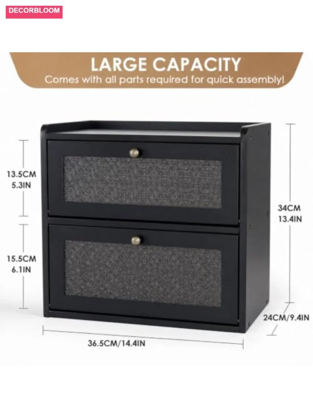 Large Pine Wood Bread Box with Magnetic Doors and Air Vents for Kitchen Counter